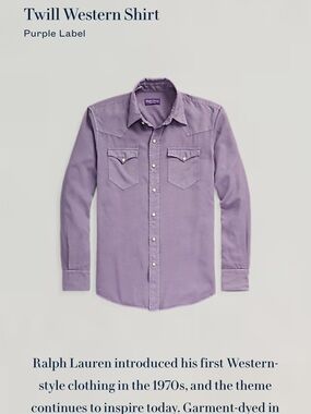 Ralph Lauren Purple Label Lavender Twill Western Shirt
